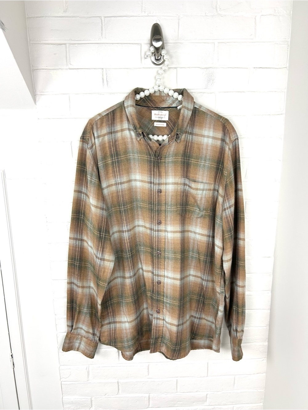 Original Weatherproof Men’s Luxe Plaid Flannel Shirt Size L